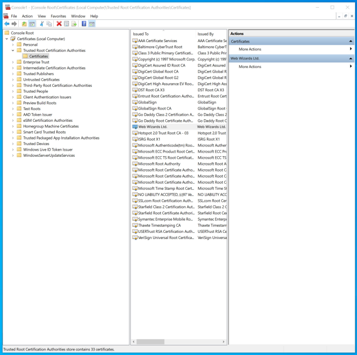 Добавяне на основния сертификат към Windows 10