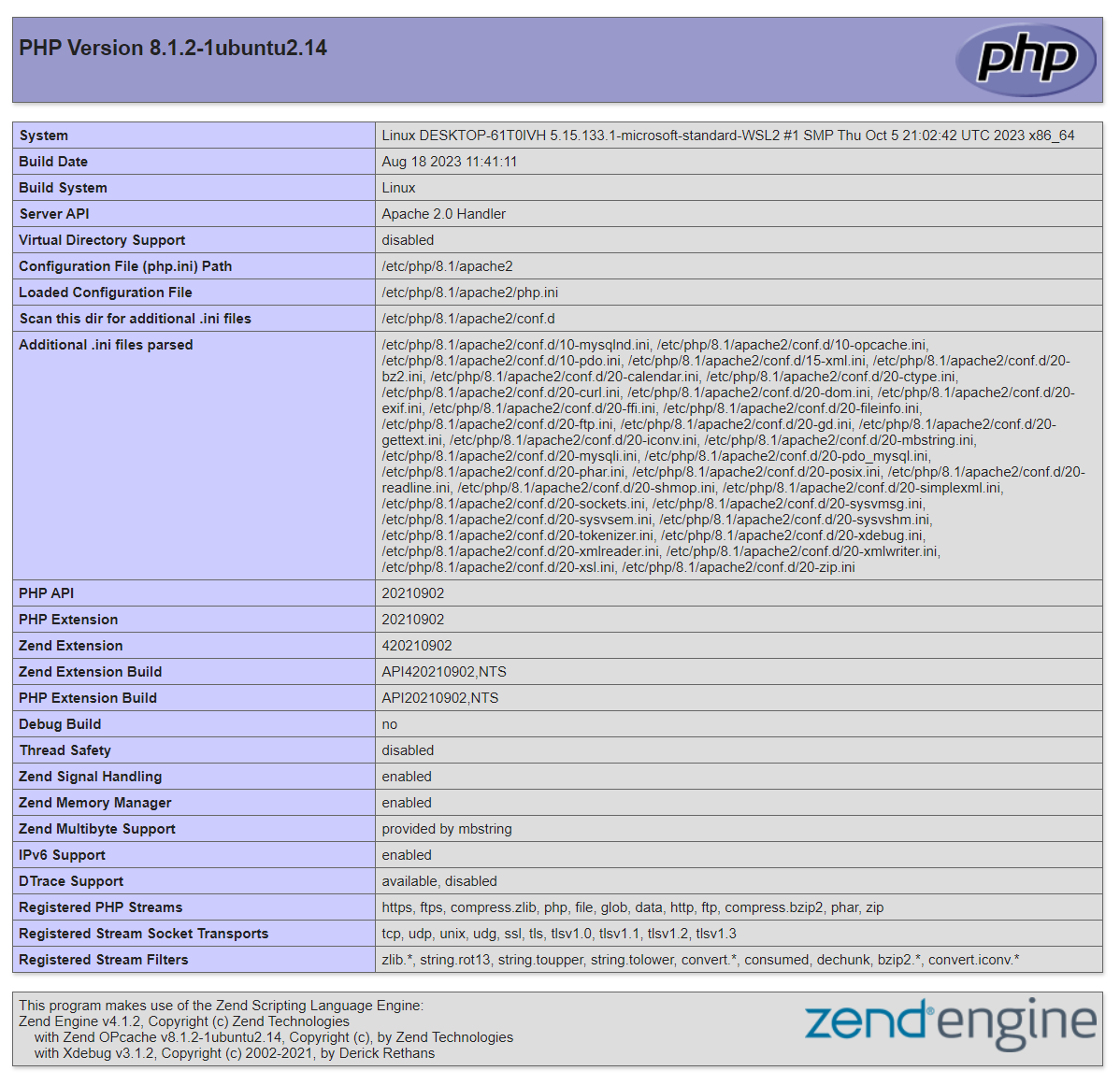 LAMP PHP Info example page