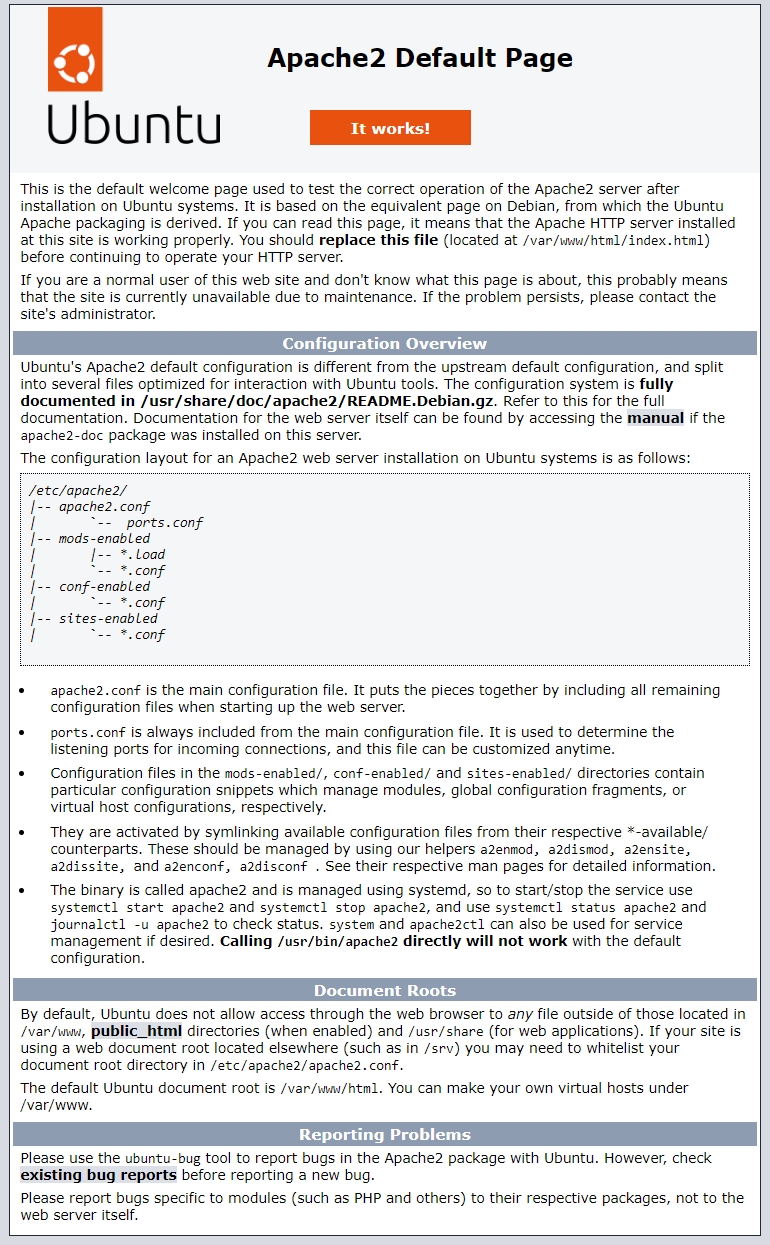LAMP Apache information page