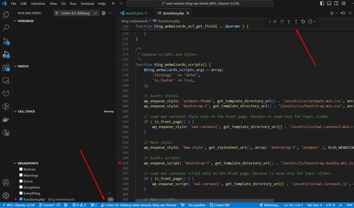Отстраняване на грешки в WordPress - debugger activated