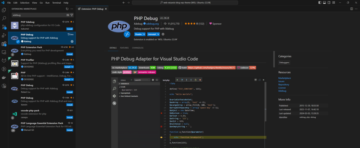 Отстраняване на грешки в WordPress - php debug extension