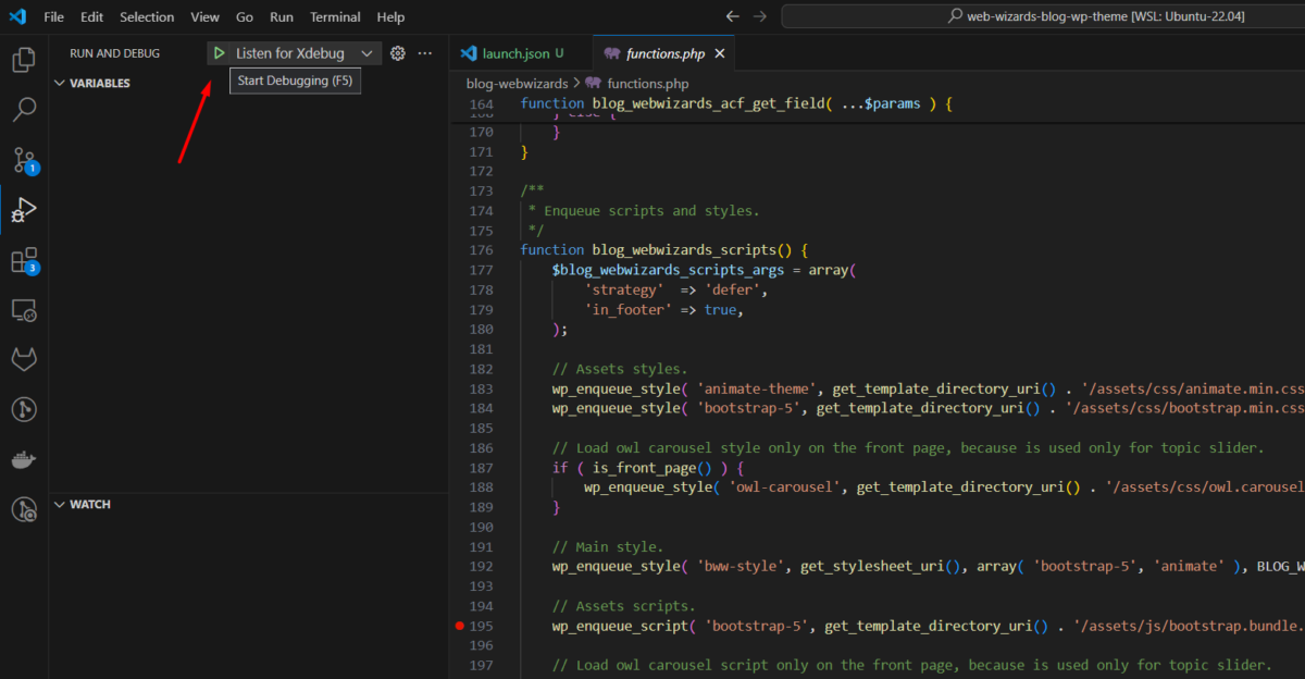 start debugger